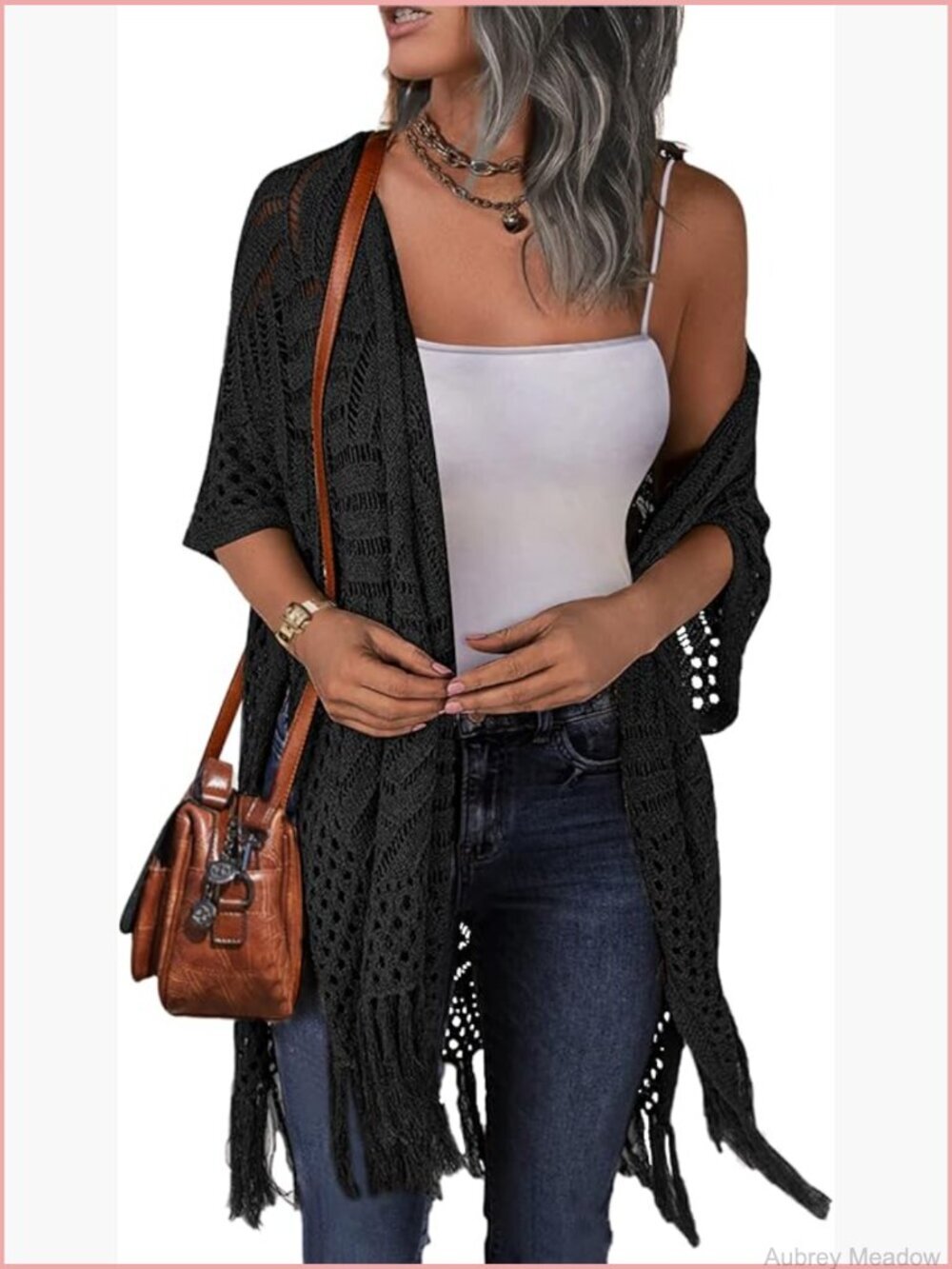 Open Front Knit Cardigan Crochet Tassel Boho Lightweight Sweater S-XXL